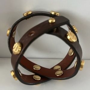TORY BURCH DOUBLE WRAP GOLD LOGO STUD BRACELET